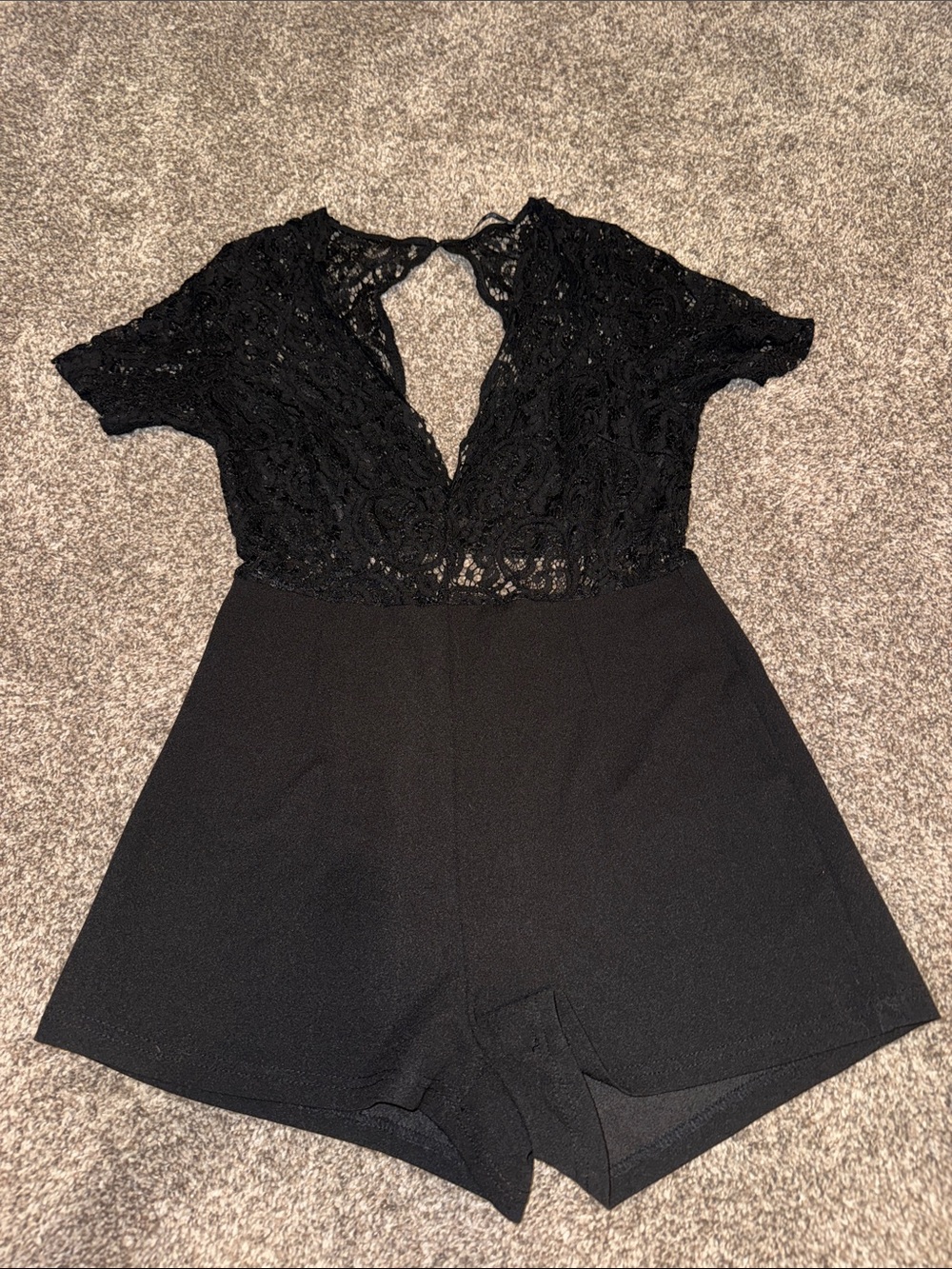 Black Lace V-Neck Short-Sleeve Romper by